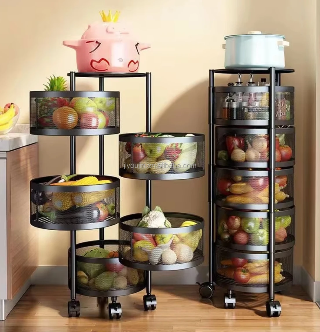 Colorful Movable Metal Racks Kitchen Island Carts Storage Shelf ...