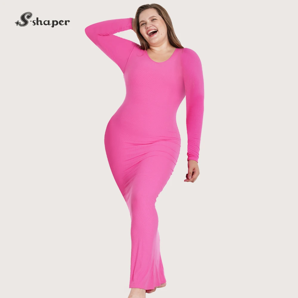 S-SHAPER Robe bodysuit longue ajustée pour femmes avec sous-vêtements intégrés Compression modelante Respirant