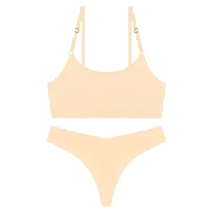 Customized logo Women's Everyday Comfort Ultra-Thin Seamless Bra & Thong Set Wire-Free & Without Underwire Bra Sexy Thong Set