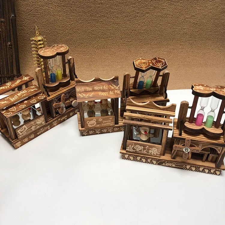 【2点セット】オルゴール付き木製置時計&オルゴール付き木製置物 2点セット】オルゴール付き木製置時計&オルゴール付き木製置物 2点