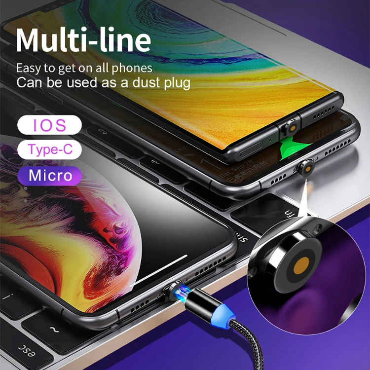 Оптовая продажа на складе 1 м 2 Магнитный кабель для мобильного телефона ios Micro USB Type C магнитное зарядное устройство 3 в micro