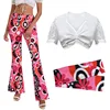 8105 White Top and Pink Flared Pants Suit