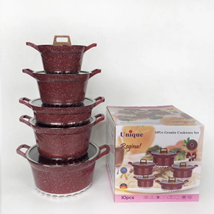 Wholesale Aluminum Non Stick Cooking Pots 10 Pcs Granite Coating