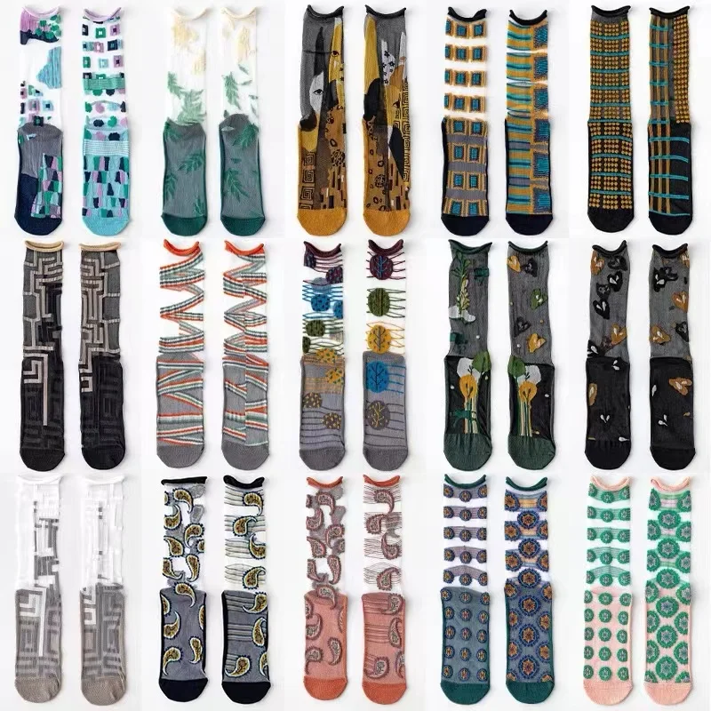 Оптовая продажа, прозрачные носки со стразами, стеклянные сетчатые кружевные милые чулки для девочек-подростков