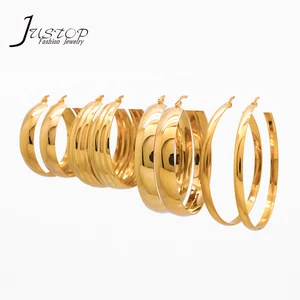 Fashion High Quality 50mm Large Round Statement Brass Gold Big Stainless Steel Hoop Earrings