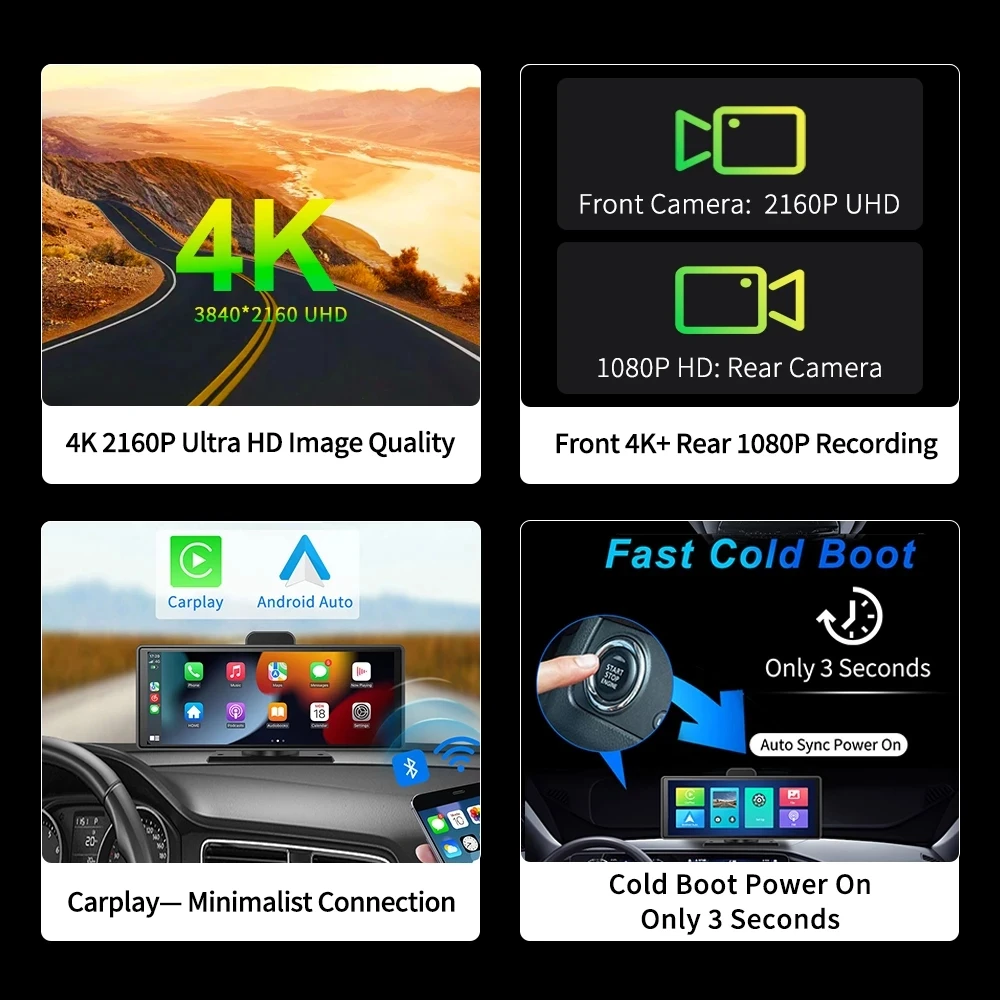 10.26 4K ADAS Dash Cam Wireless CarPlay & Android Auto Dashboard