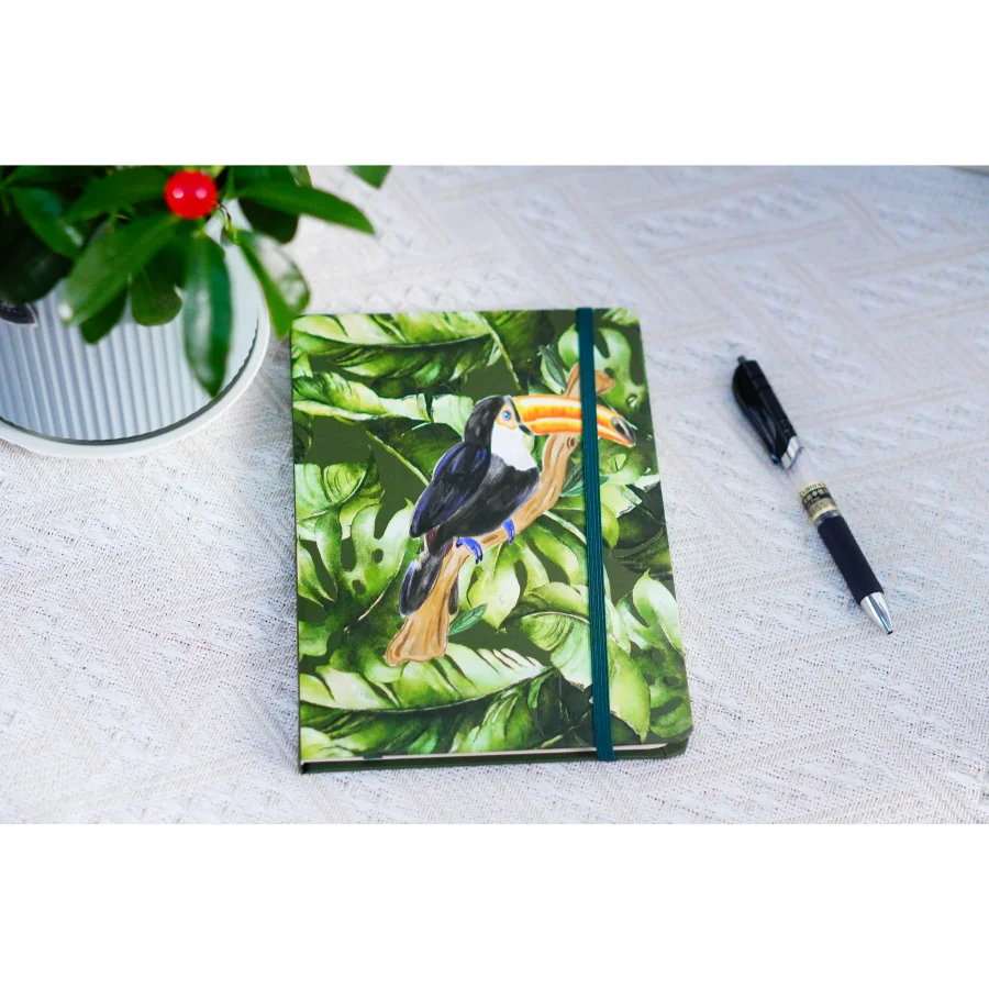 Toucan Pattern A4 Notebook Elastic Band Hardcover Style with Thread Sewing Binding for Hand Account Book
