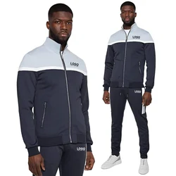 custom logo fashion patchwork zipper polyester sweatsuit tracksuit 2 piece sweat track suit for men