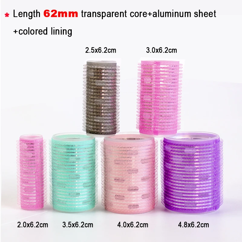 Factory Outlet Hairdressing DIY Tools  Length 62 mm transparent core colored lining hair curler rollers Set