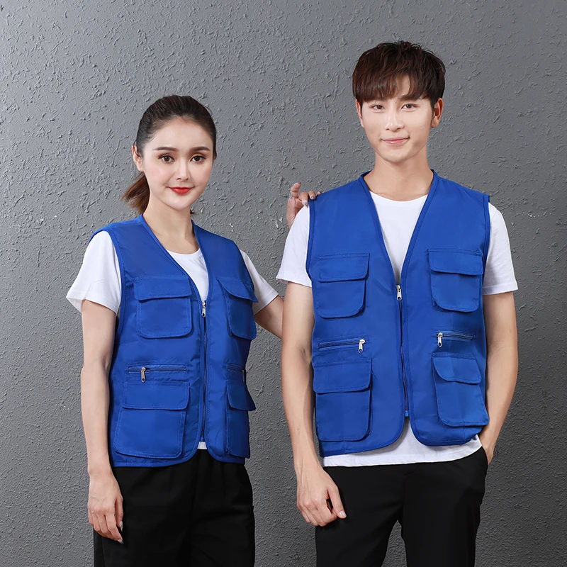 Factory Direct Custom Logo Work Vest Breathable Zipper Closure Outerwear with Pockets for Spring Season Work Uniform