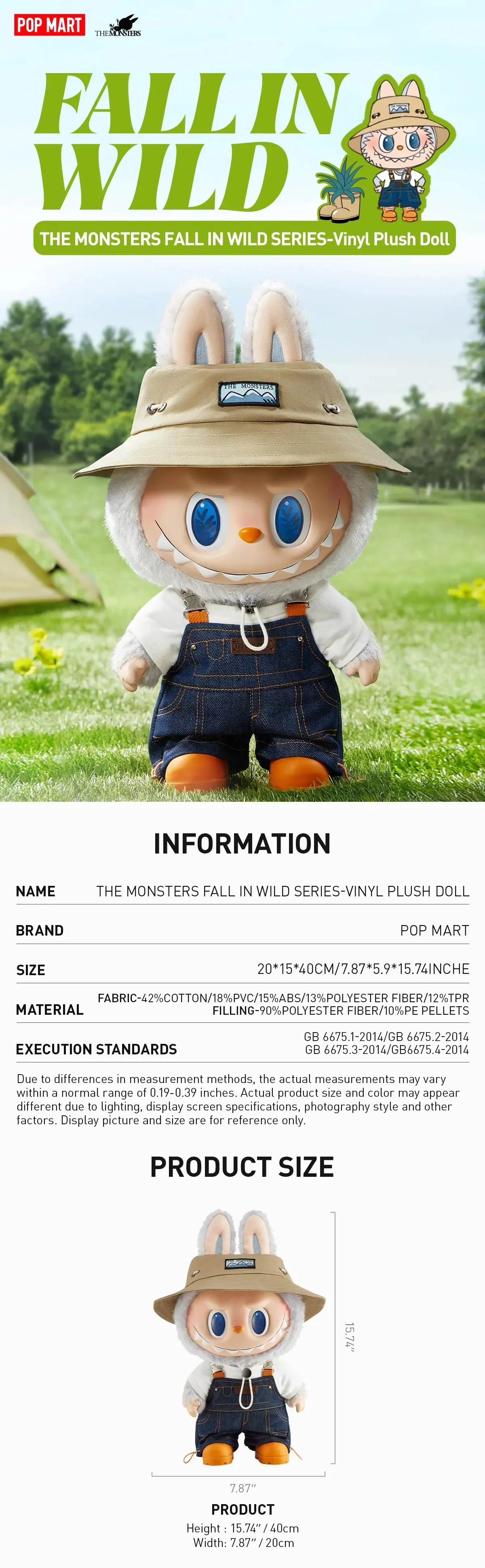 Popmart Labubu the Monsters Fall in Wild Series - 40cm Plush
