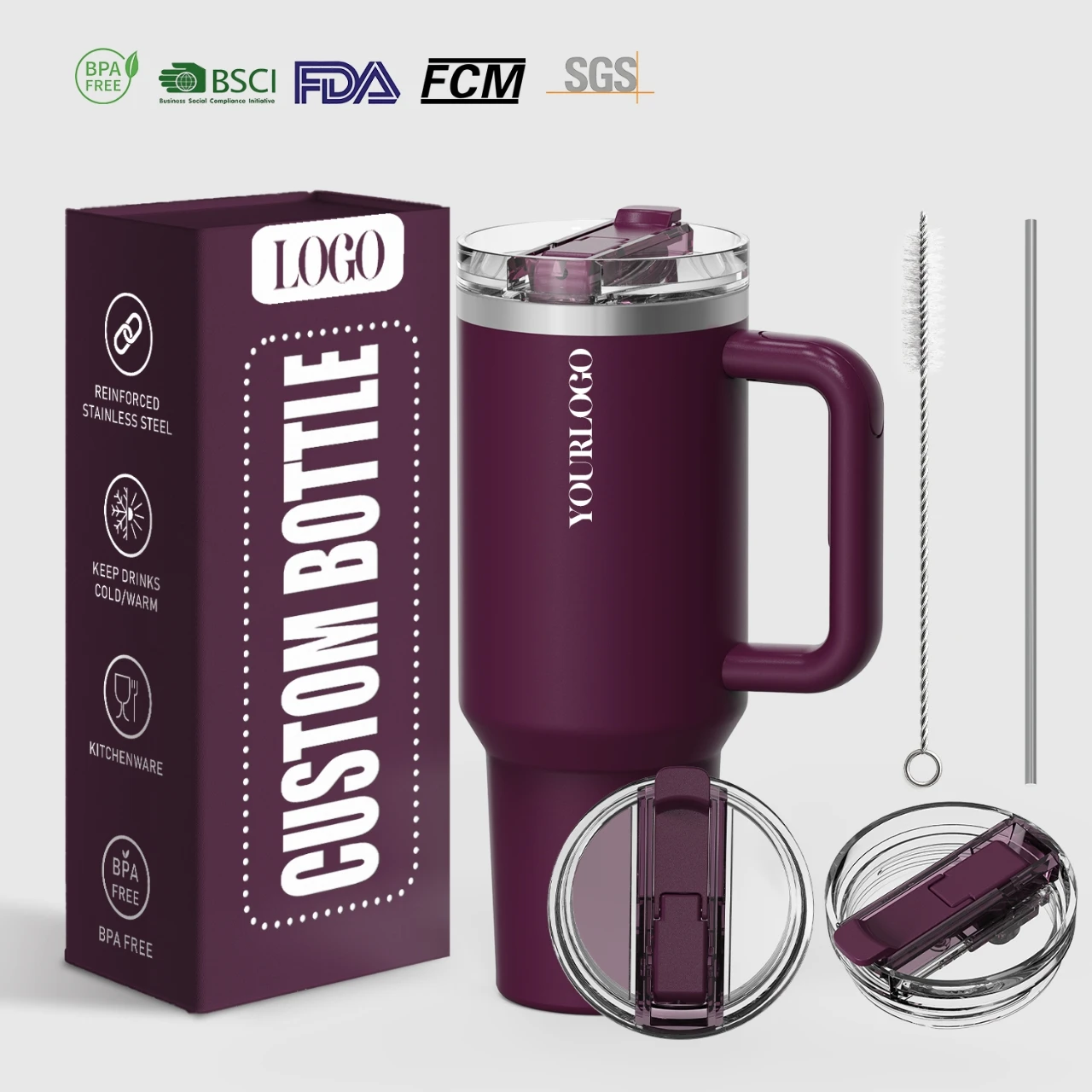 Custom 40 Oz Insulated Double Wall Stainless Steel Patent Lid Tumbler With Handle Travel Coffee Mug for Office Gift Set supplier