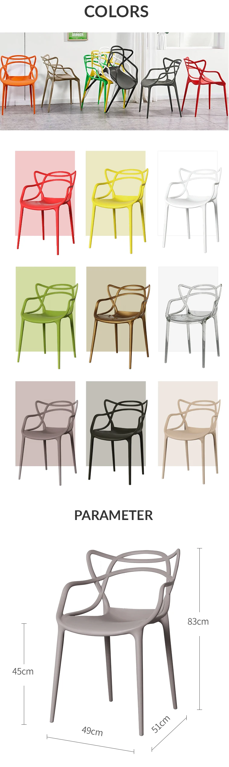 Modern Fashion Pp Plastic Chair Cheap Kitchen Cafe Bistro Dining Chairs