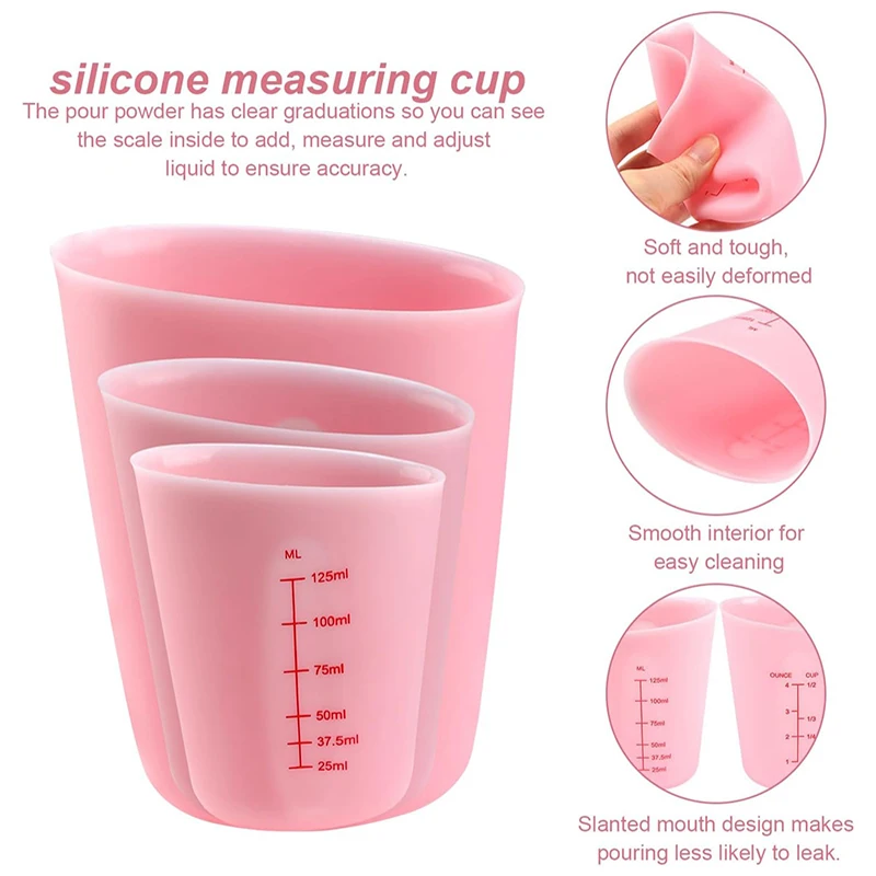 Silicone Measuring Jug Set of 3-Pieces for Kitchen Baking/3pcs Silicone Measuring Cups with Measurement; 240/480/960ML