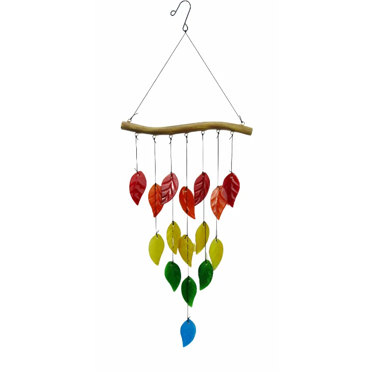 Glass leaf Wind chimes Bells Pendant  Outside Yard  Hanging leaf  Wind Chimes