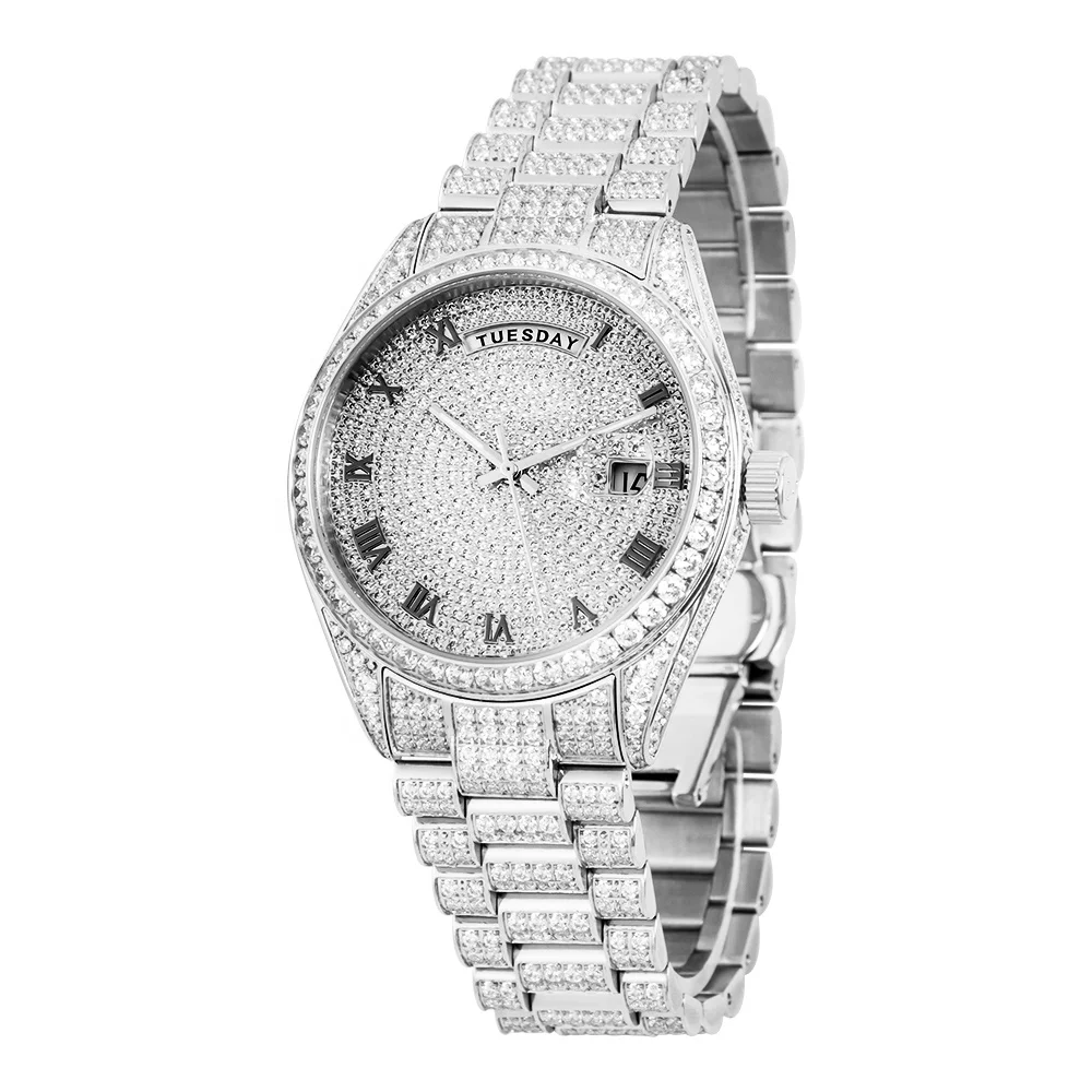 18K Gold Watch Luxury Business Men Watch CNC CZ Diamonds Iced Out Watches ODM OEM