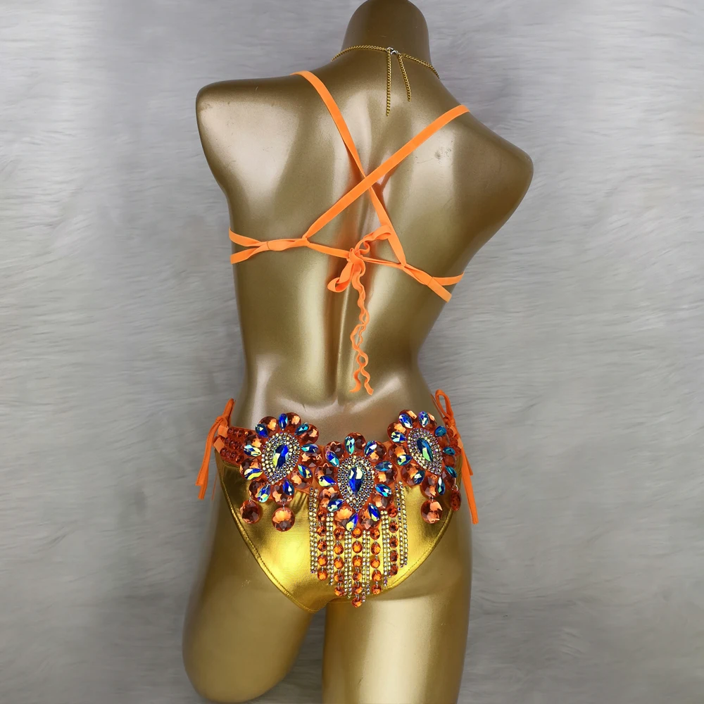 New Arrival Sexy Samba Carnival for Women Wire Bra & Belt Stones Samba Suit Party Rave Dancing Outfit