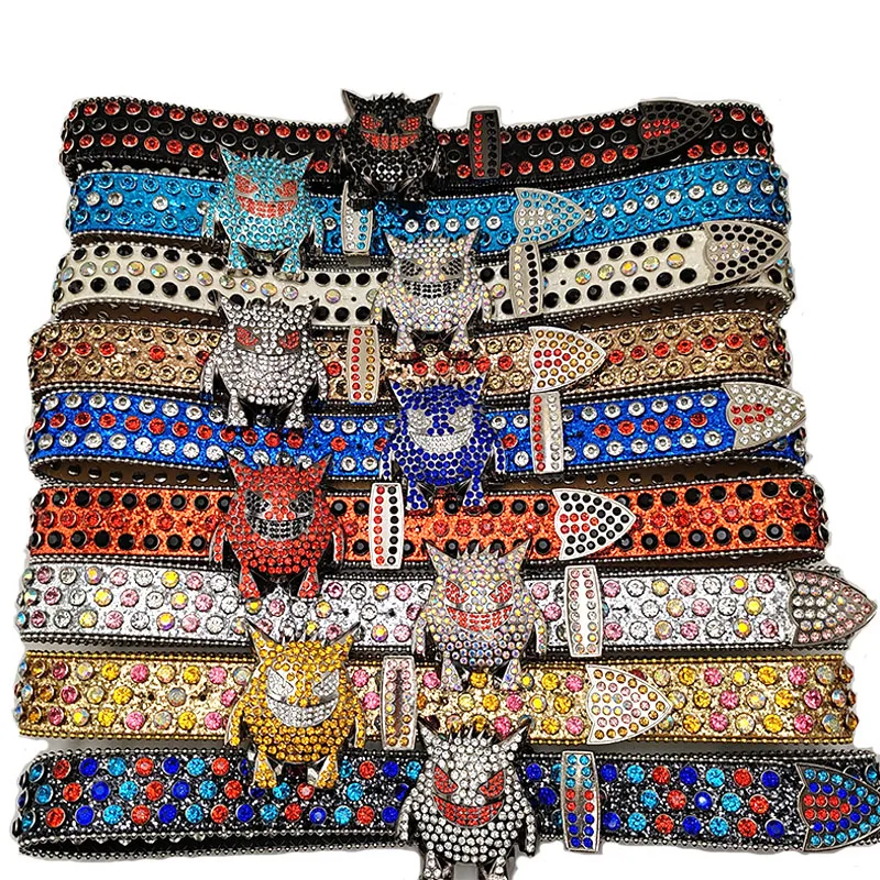 7458 Western Men Women Rhinestone Belts Bling Crystal Skulls Studded EVERBLTING Rhinestone Skull Belt for Men Women Studded Belts  main image 4
