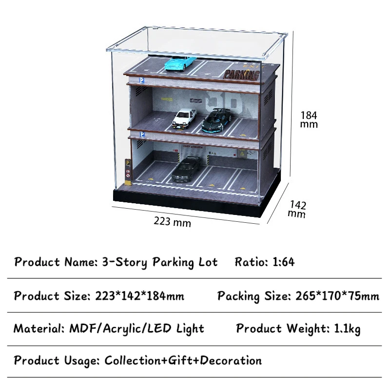 1:64 Scale Diorama Alloy Car Model Parking Lot Layer Garage Scene