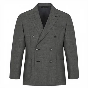 Factory Customized Double Breasted Woolen and Silk Business Suit Jacket for Men with Double-split Legs