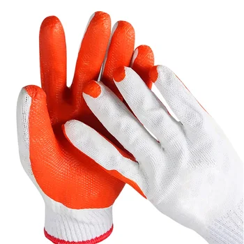 GR4016  10 gauge cotton knitted liner non-slip latex patch rubber film laminate adhesive diamond textured palm work gloves