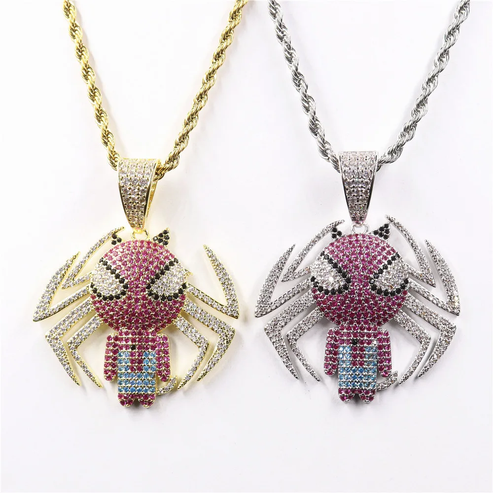 Wholesale Cartoon Jewelry Necklace Iced Out Spider Man Cubic