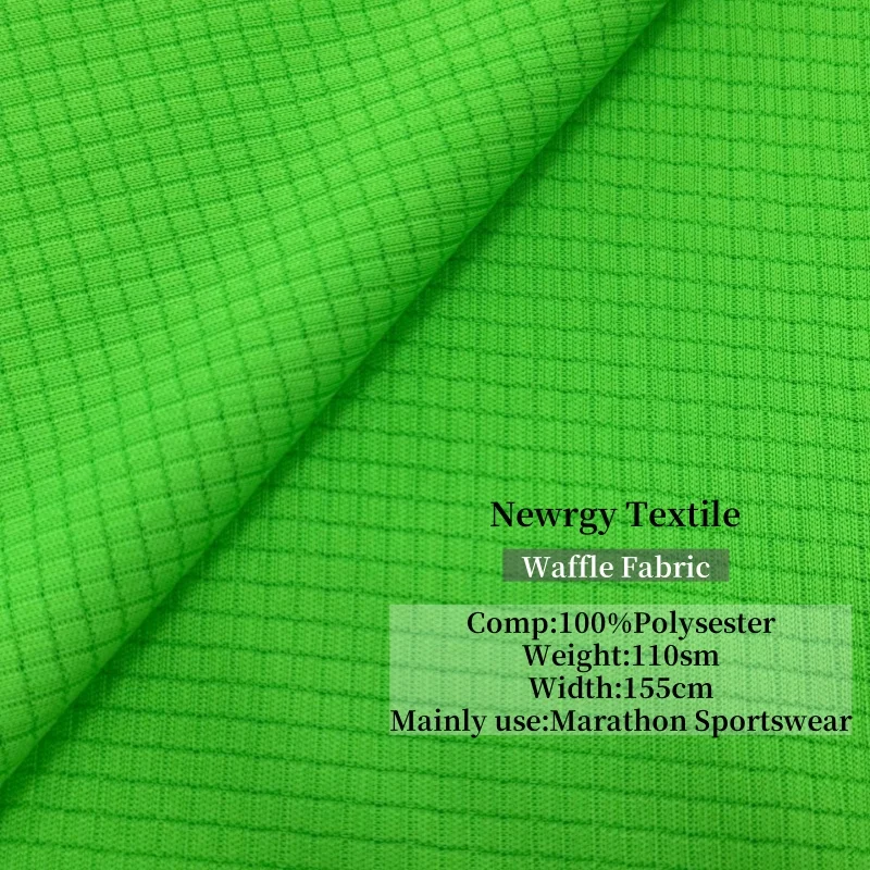 100% Polyester Waffle Pique Eco-friendly Moisture Wicking 110gsm Solid Fabric Weft Lightweight Anti-UV Marathon Activewear Girls