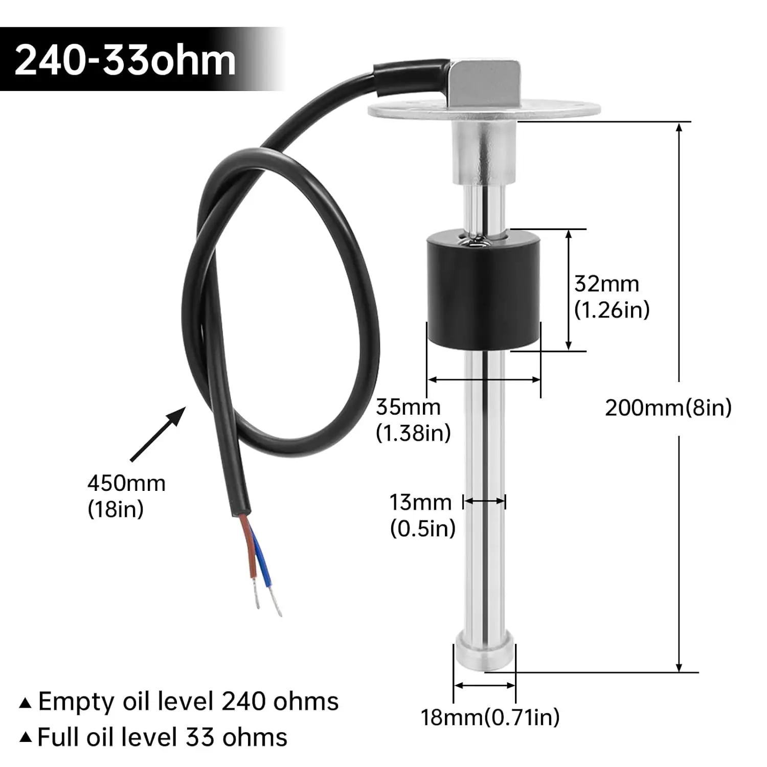 52mm Fuel Level Gauge With Fuel Level Sensor 700mm 0190ohm Oil Liquid Tank Fuel Level Indicator