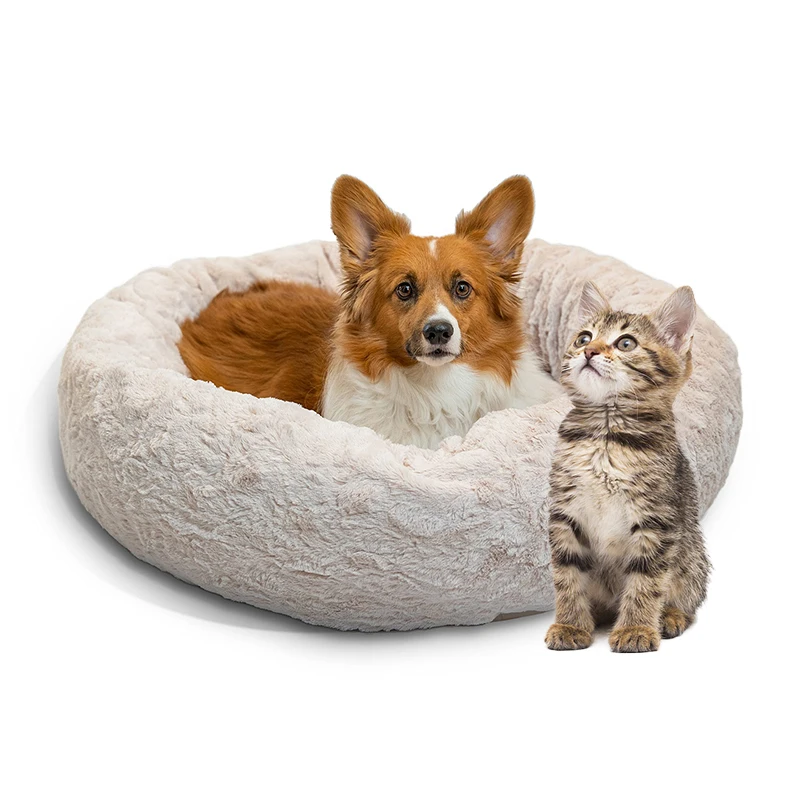 China manufacture cute indestructible eco friendly nest donut plush cat pet dog beds