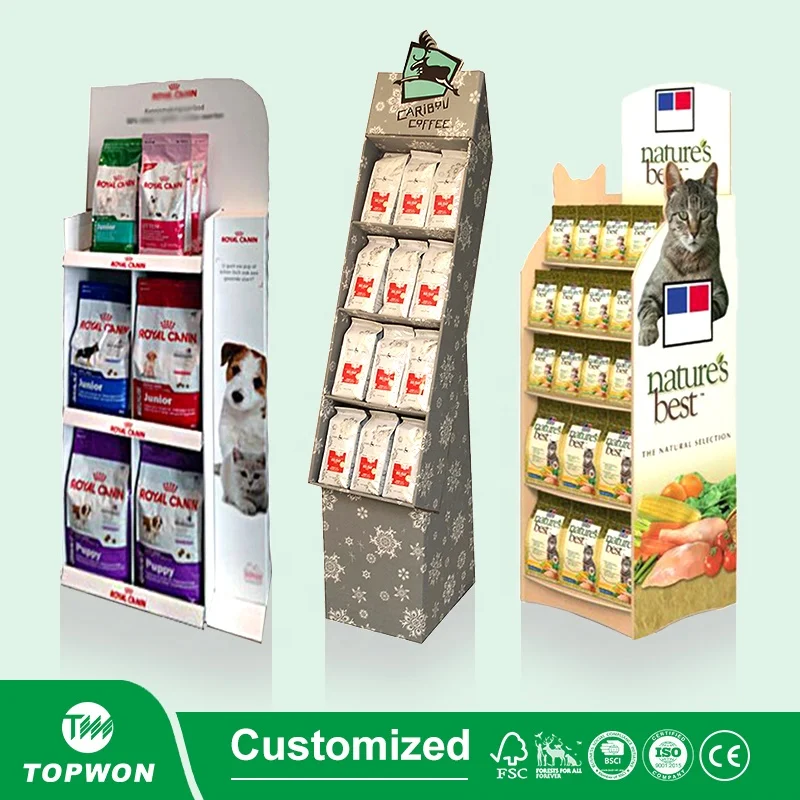 Custom Supermarket Pet Store Display Rack Cardboard Pet Food Display Shelf Pet Dog Collar Dog Food Cardboard Display Stand