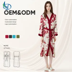 Red Satin Wedding Gown with Fashionable Design, Breathable Drawstring Robe, Pajamas