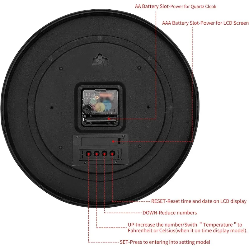 Promotional Factory Outlet Advanced 12 Inch Black Battery Operated Round Digital Analog Wall Clock