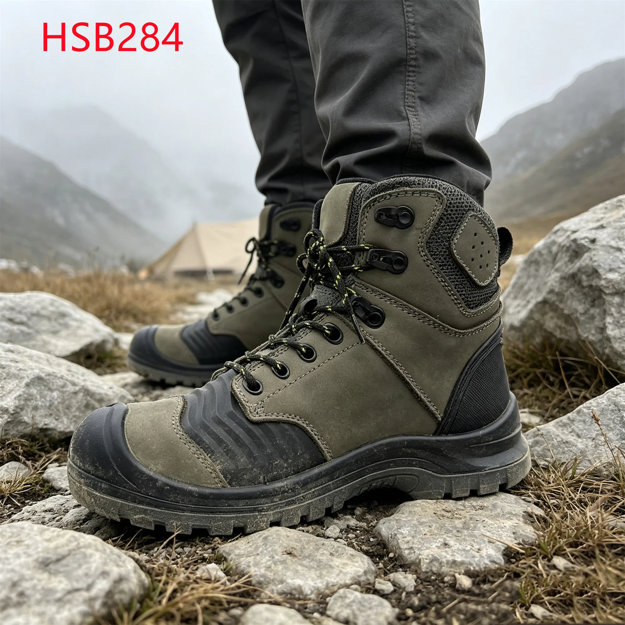 LXG,Construction Site Ankle Support System Hua Singh Work Boots Reinforced TPU Overlay S3 Dusty Olive Work Footwear HSB284