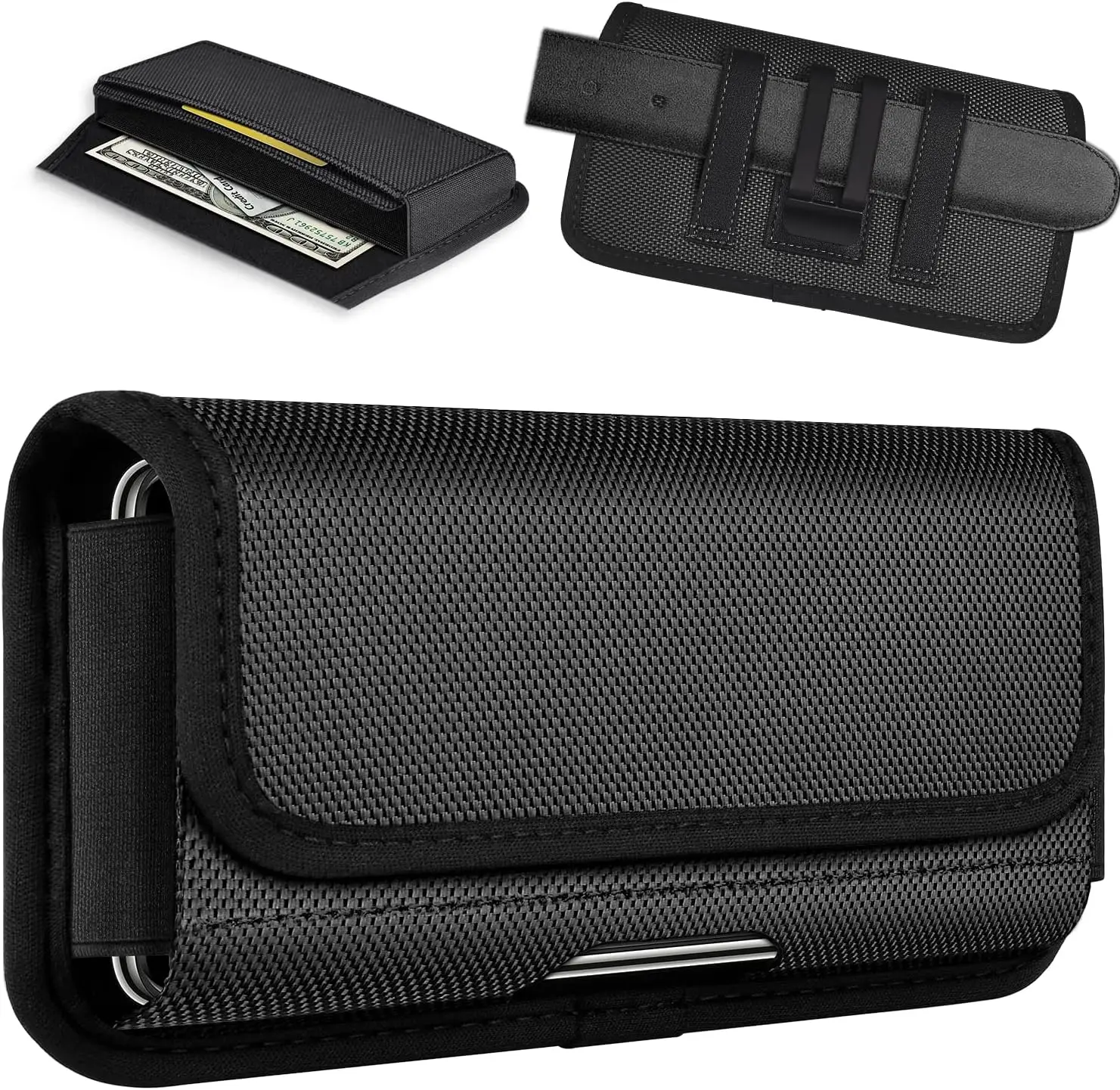 Rugged Nylon Holster Compatible for iPhone 17 16 & Pro Models Galaxy S25 S24 S23 S22 S21 Cell Phone Belt Holder for Men Red - L