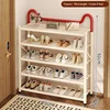 Zapatero plegable de doble soporte de 5 niveles y 70 cm en color crema y rojo