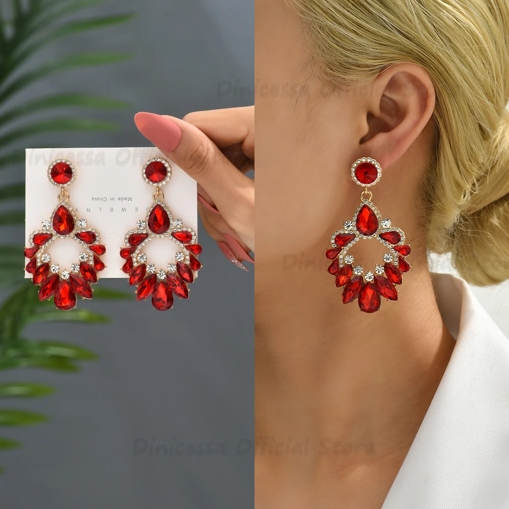 2025 Luxury 12 Colors Design Chandelier Large Dangle Drop Earrings for Women Flower Crystal Women Statement Drop Earrings Women