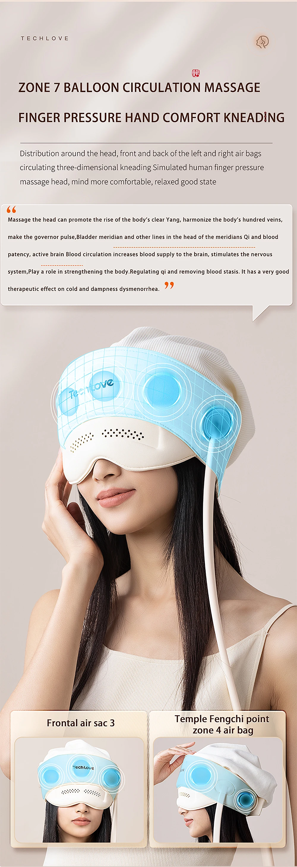 Techlove 2 In 1 Head Eye Massager Electric Heat Compression Air