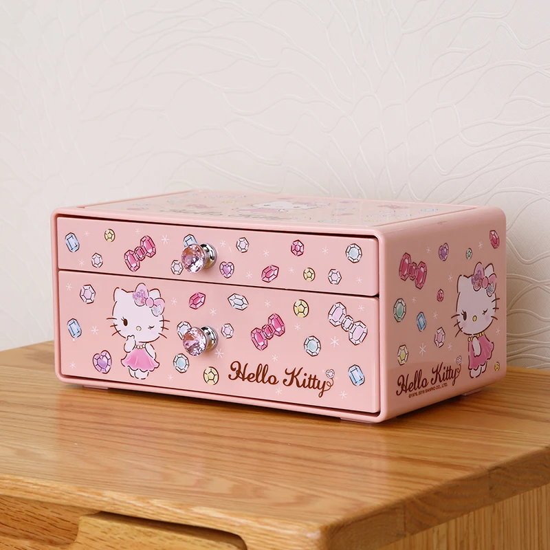Hello Kitty PP Stackable Cosmetic Facial Tools Storage Bin for Dresser Dormitory Beauty Portable Plastic Makeup Organizer