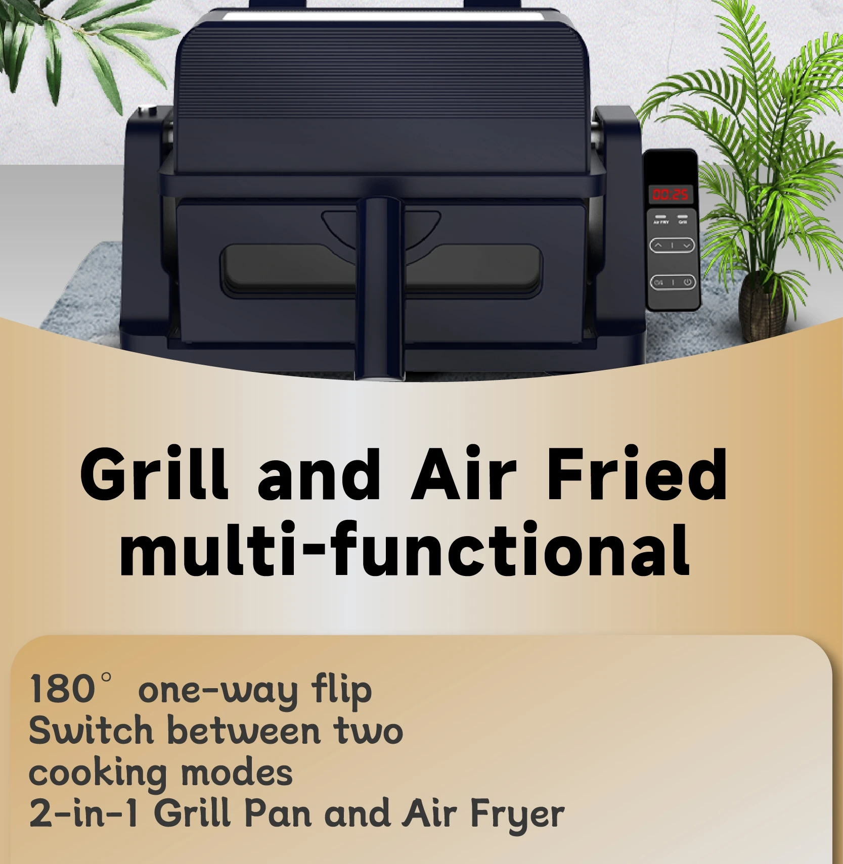 Modern Black Electric Air Fryer And Grill With Touchscreen Top Heating