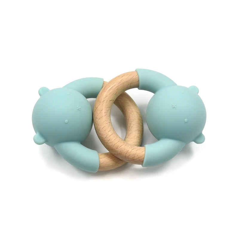 Rattle toy set for babies organic toys for baby  eco friendly teether food grade silicone wooden baby teethers teething sensory