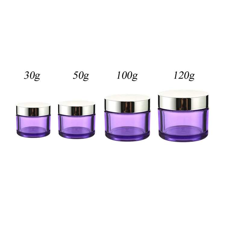 30G 50G 100G 120G Purple Round Luxury Petg Plastic Cosmetic Cream Jar With Silver Cap