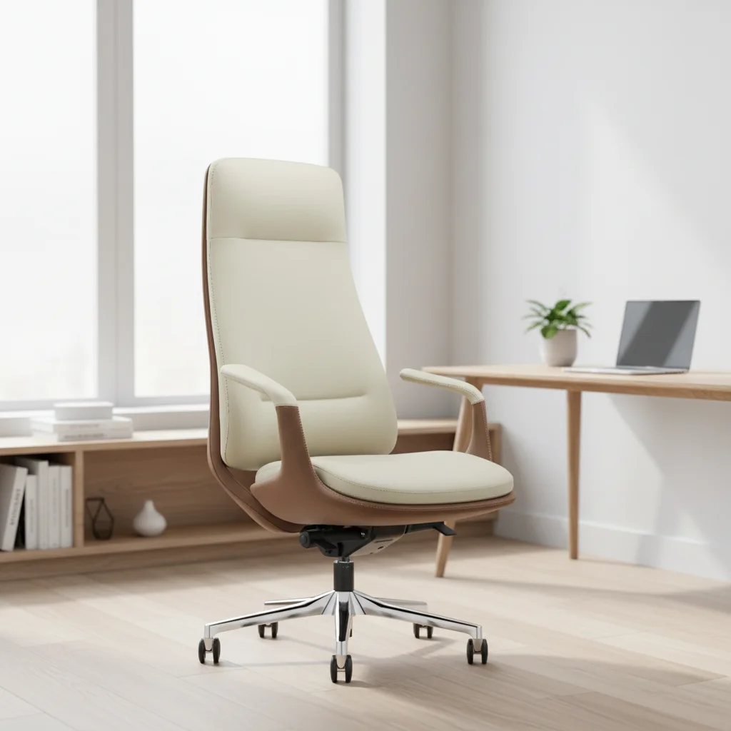 Wood Effect Leather Executive Office Chair Modern Design Ergonomic Swivel Chair with Adjustable Height BIFMA Certified 6