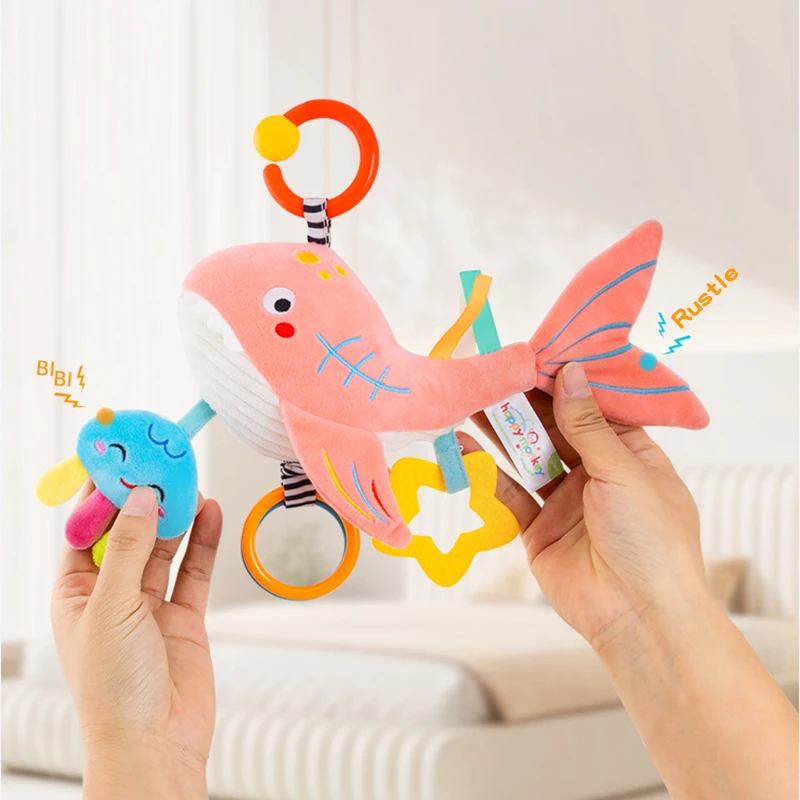 Plush Shark and Bird Pull String Music Voice Boxes Hanging for Baby Toy H073