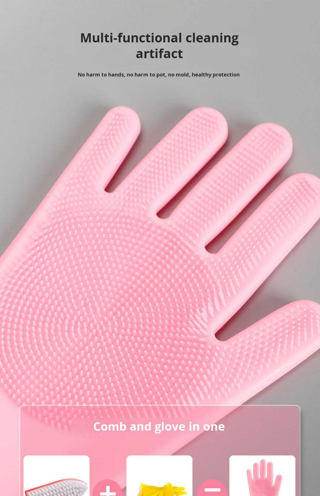 Multifunctional Silicone Magic Dishwashing Gloves with Soft Bristle Brush Waterproof Insulated Household Cleaning Gloves factory