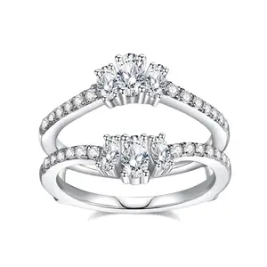 Fashionable 925 Sterling Silver Moissanite Platinum Plated Ring Unique Double Stacked Gemstone Rings Fancy Jewellery for Ladies