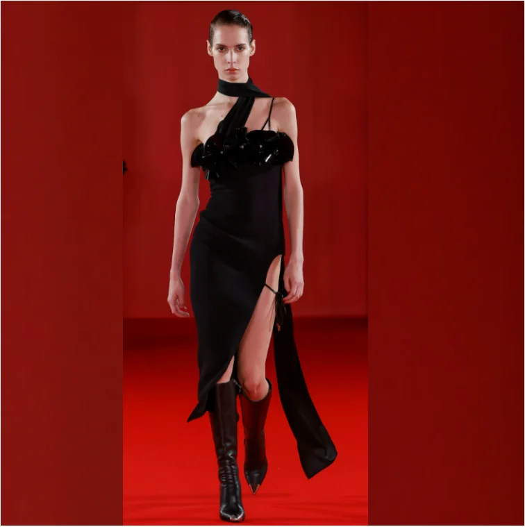 PU Leather 3D Flower Halter Bodycon Bandage Dress Elegant One