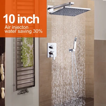 Direct Factory 10 Inch Bathroom Plate Multi Function High Flow Rain Shower Head Mixer Control Valve Air Injection Shower Set