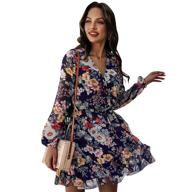 Vestido De Gasa Con Estampado Floral Para Mujer,Ropa De Manga  Larga,Informal,Bohemia,Natural,Primavera,2021 - Buy Bohemio Natural Vestidos  Casual,2021 Primavera De Las Mujeres Vestido De Ropa,Impresión Floral  Vestido De Gasa Product on 