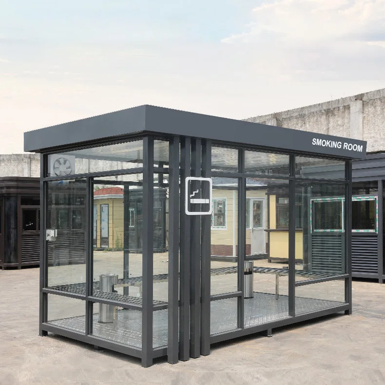 Portable Small Prefab Kiosk Guardhouse Moveable Smoking Pods Prefabricated Portable Smoking Room