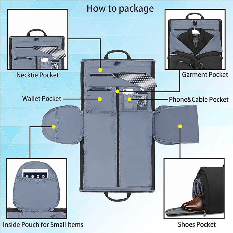 Factory Customized Carry On Garment Bag,3 In 1 Hanging Suitcase Suit